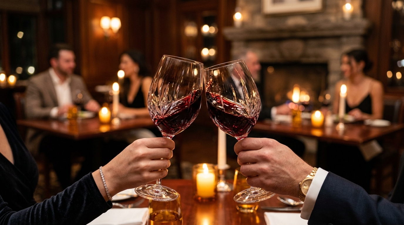 Sophisticated dinner table setting with wine glasses