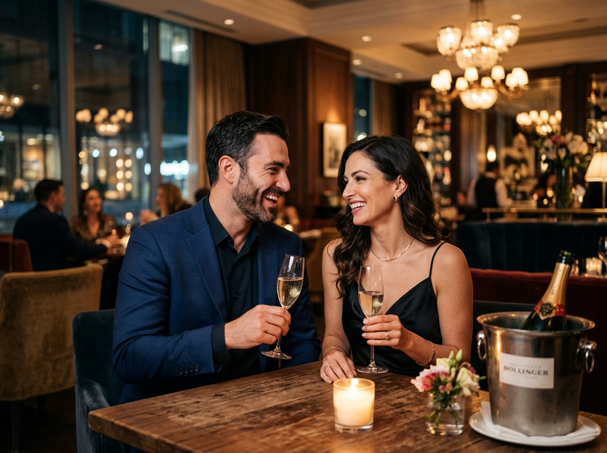 Toronto executive couple sharing a romantic candlelit dinner in Yorkville